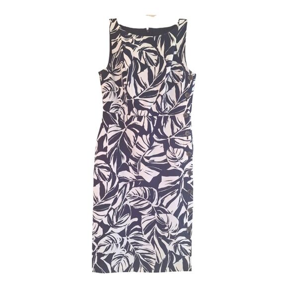 Ann Taylor Shadow Leaves Print Side Button Sheath Dress Stretch Cotton 2 Lined - Picture 1 of 16